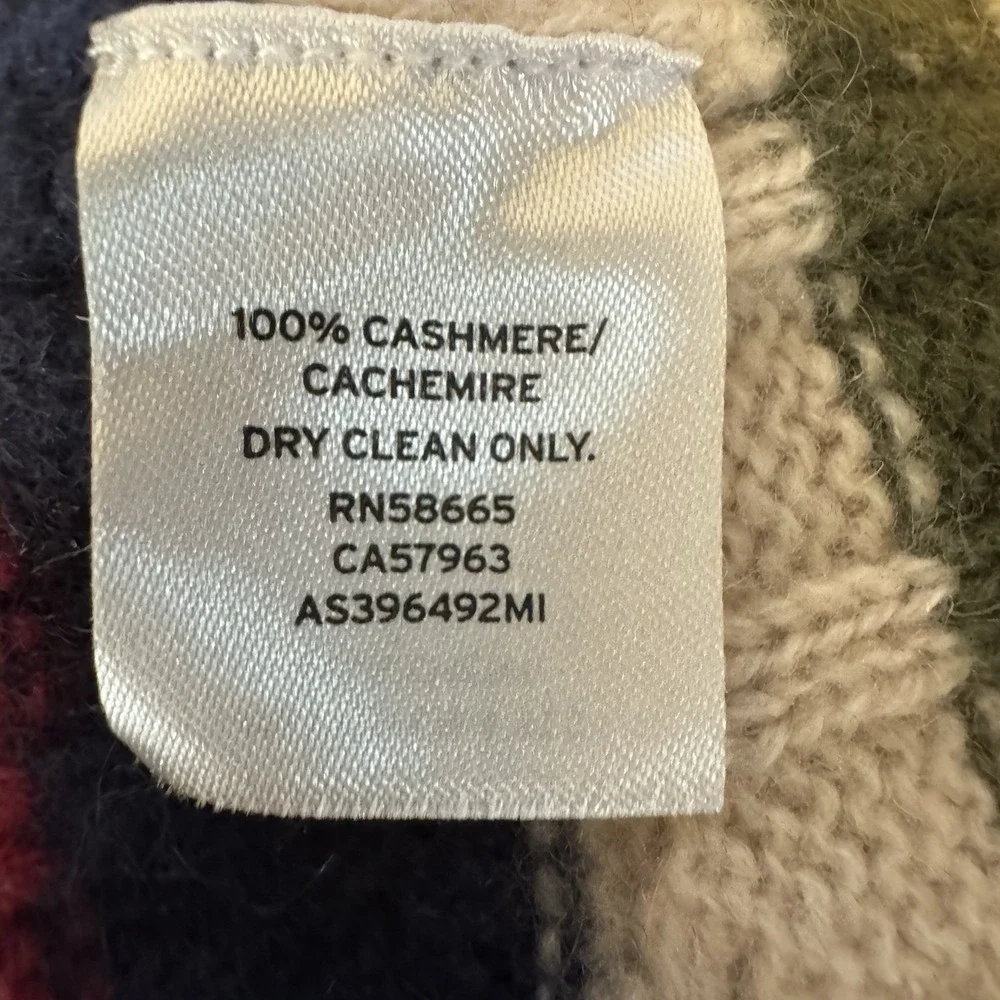 1901 100% Cashmere Cable Knit Striped Multi Color Crew Neck Sweater L Cozy‎